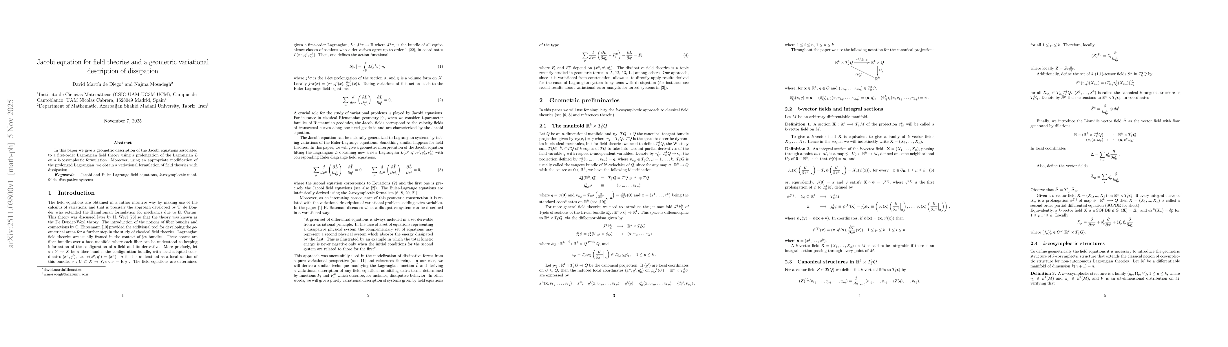 Thumbnail for Jacobi equation for field theories and a geometric variational description of dissipation