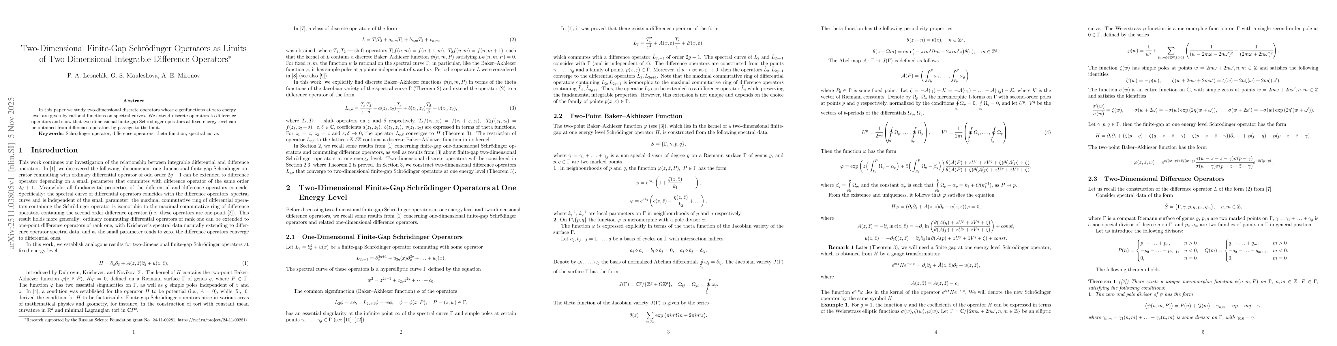 Thumbnail for Two-Dimensional Finite-Gap Schrodinger Operators as Limits of Two-Dimensional Integrable Difference Operators