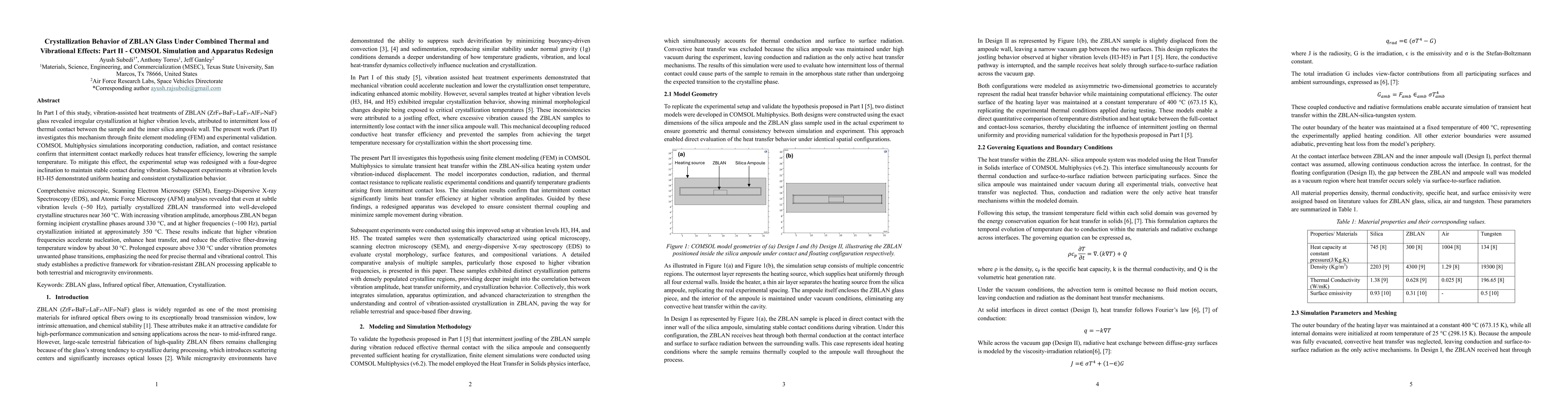 Thumbnail for Crystallization Behavior of ZBLAN Glass Under Combined Thermal and Vibrational Effects: Part II - COMSOL Simulation and Apparatus Redesign