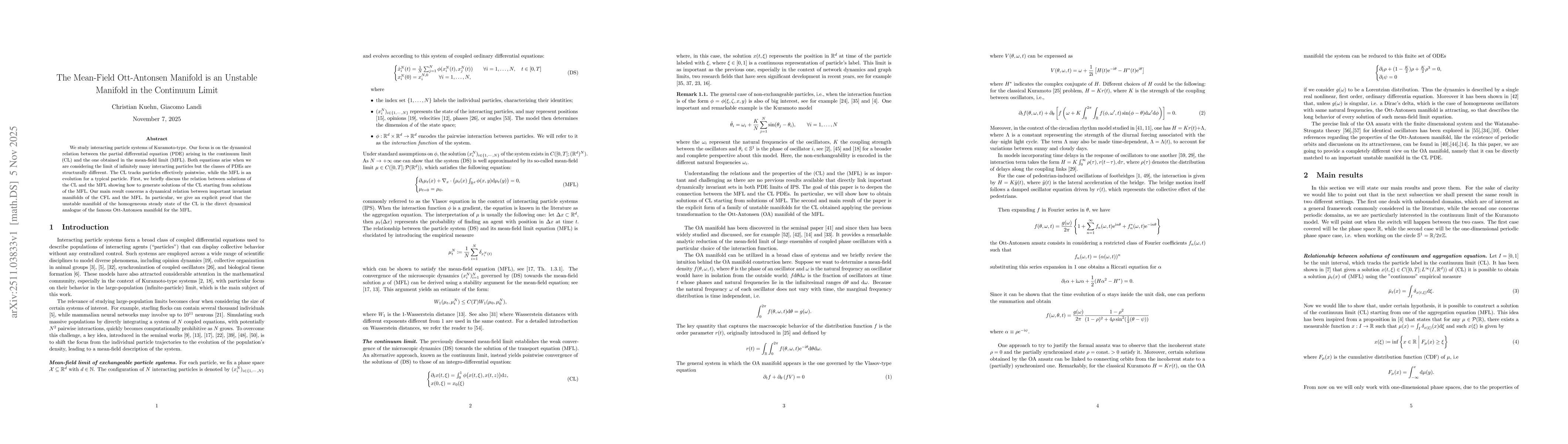 Thumbnail for The Mean-Field Ott-Antonsen Manifold is an Unstable Manifold in the Continuum Limit