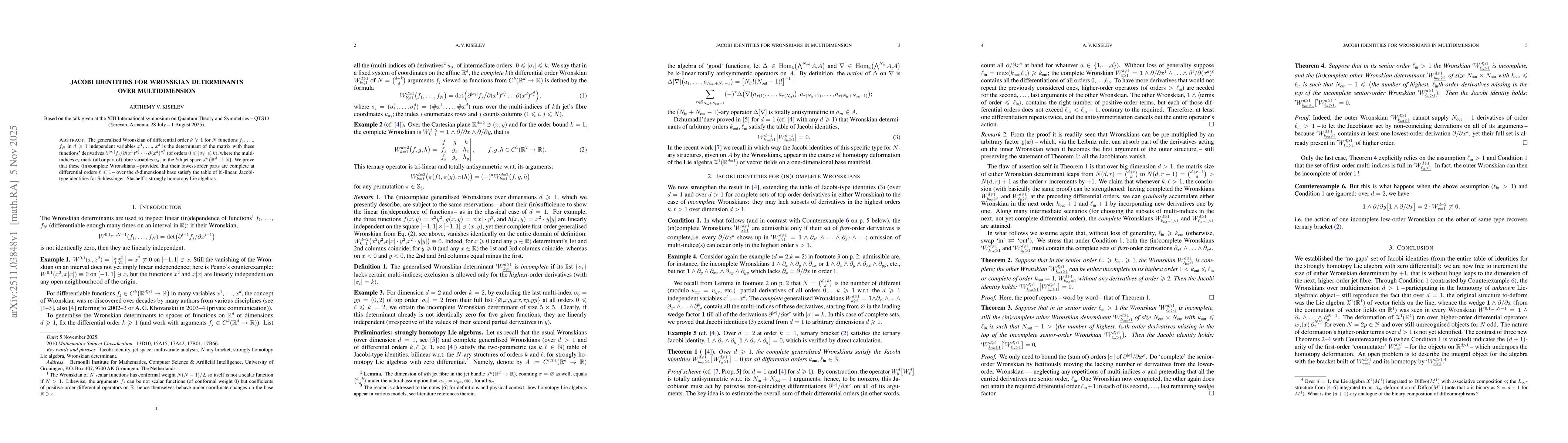 Thumbnail for Jacobi identities for Wronskian determinants over multidimension