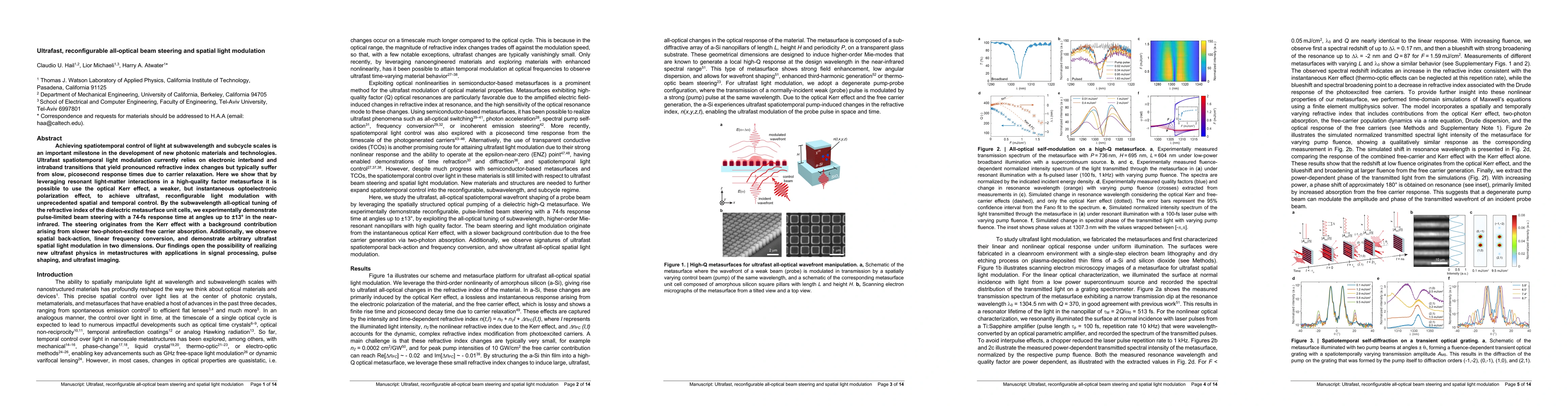 Thumbnail for Ultrafast, reconfigurable all-optical beam steering and spatial light modulation