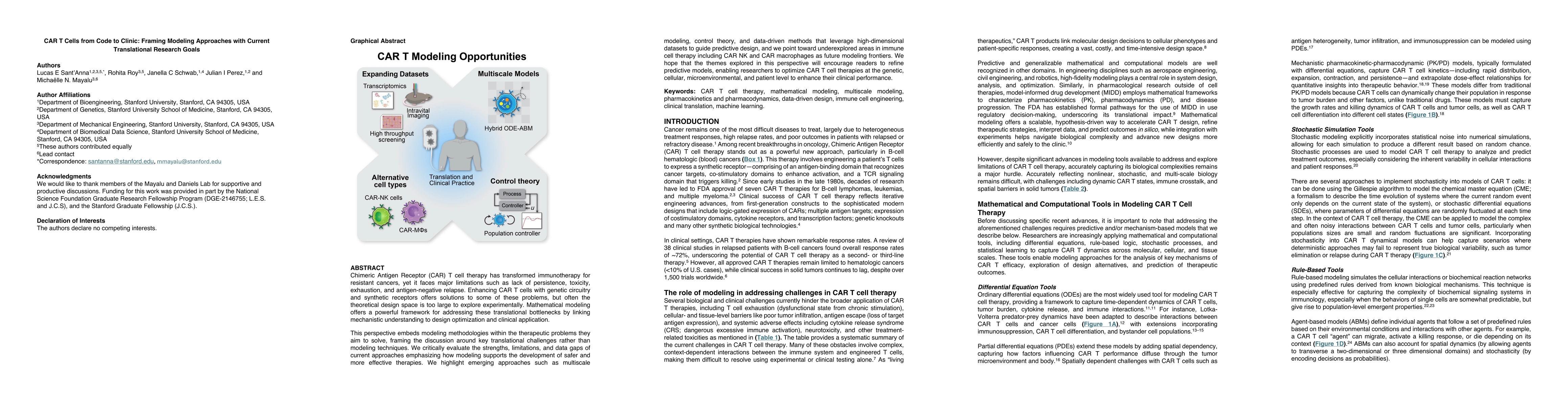 Thumbnail for CAR T Cells from Code to Clinic: Framing Modeling Approaches with Current Translational Research Goals