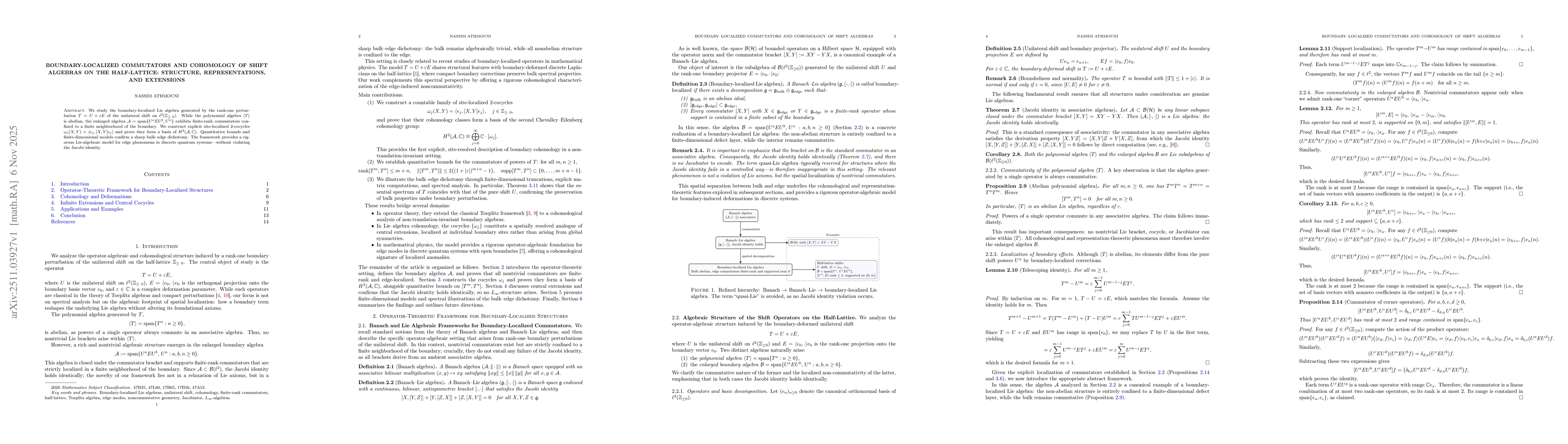 Thumbnail for Boundary-Localized Commutators and Cohomology of Shift Algebras on the Half-Lattice: Structure, Representations, and Extensions