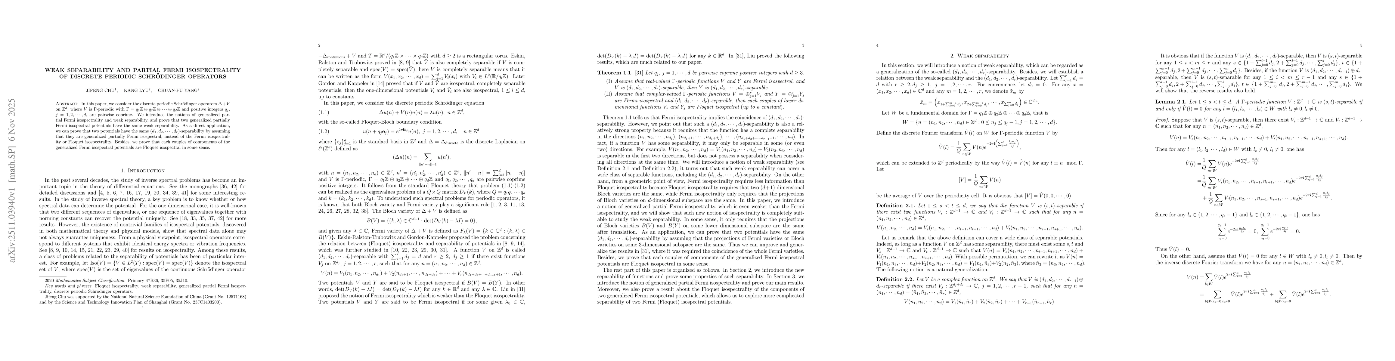 Thumbnail for Weak separability and partial Fermi isospectrality of discrete periodic Schrödinger operators