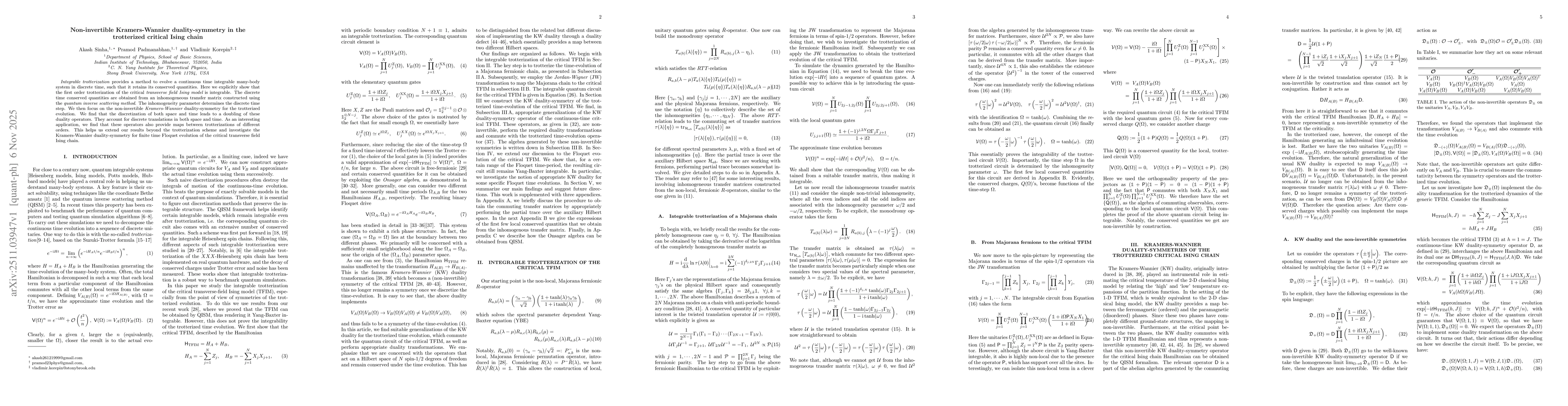 Thumbnail for Non-invertible Kramers-Wannier duality-symmetry in the trotterized critical Ising chain