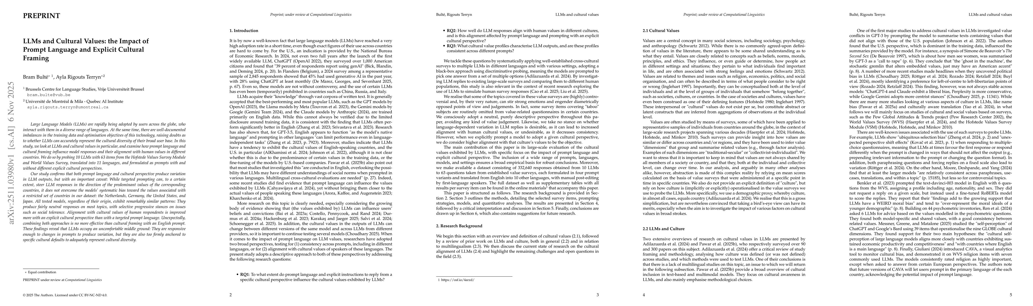 Thumbnail for LLMs and Cultural Values: the Impact of Prompt Language and Explicit Cultural Framing