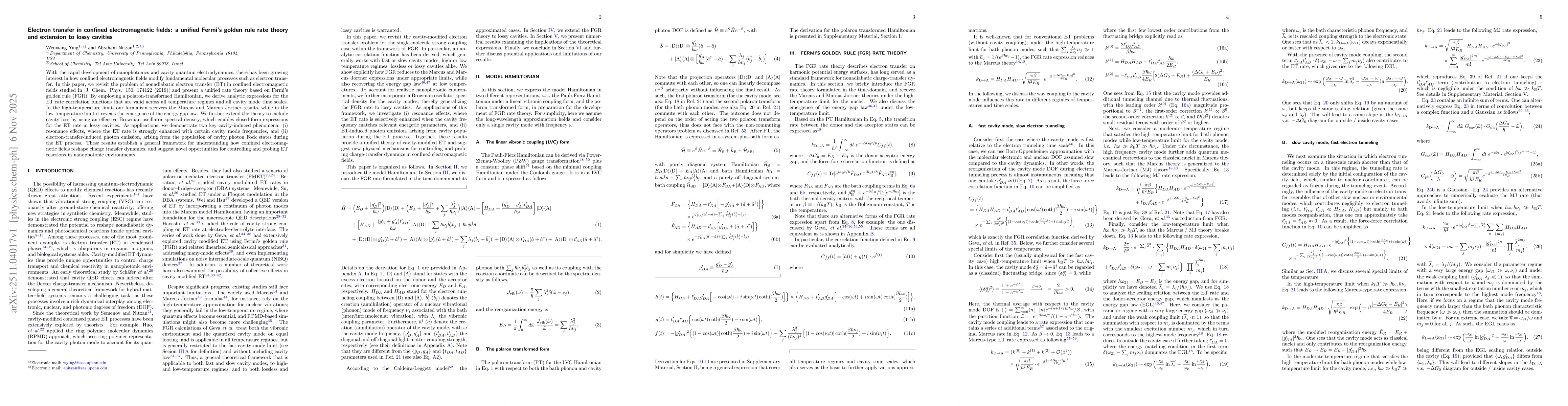 Thumbnail for Electron transfer in confined electromagnetic fields: a unified Fermi's golden rule rate theory and extension to lossy cavities