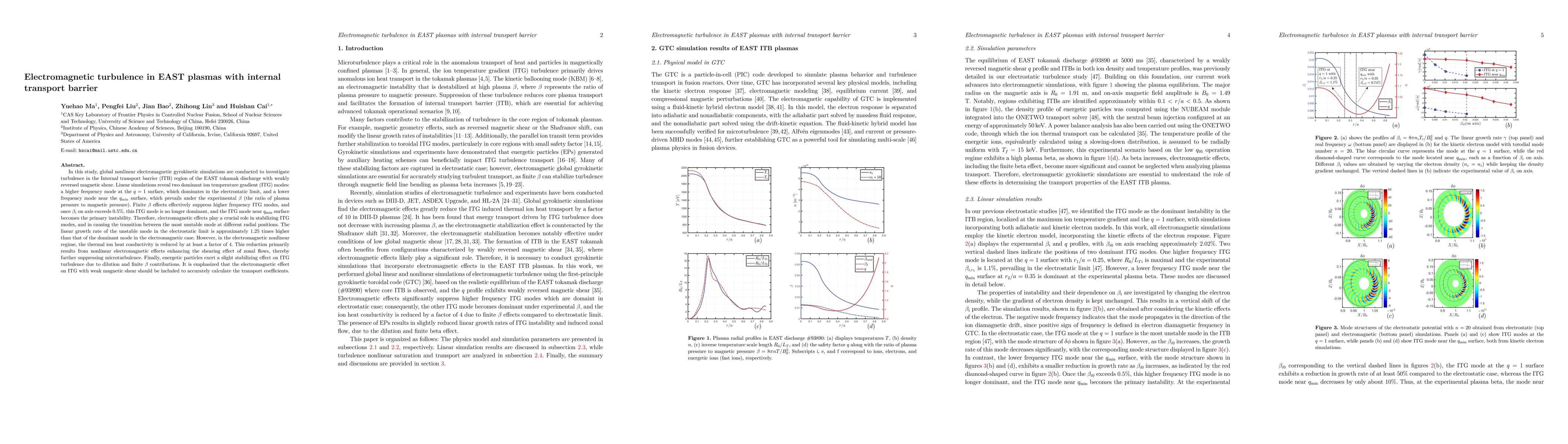 Thumbnail for Electromagnetic turbulence in EAST plasmas with internal transport barrier
