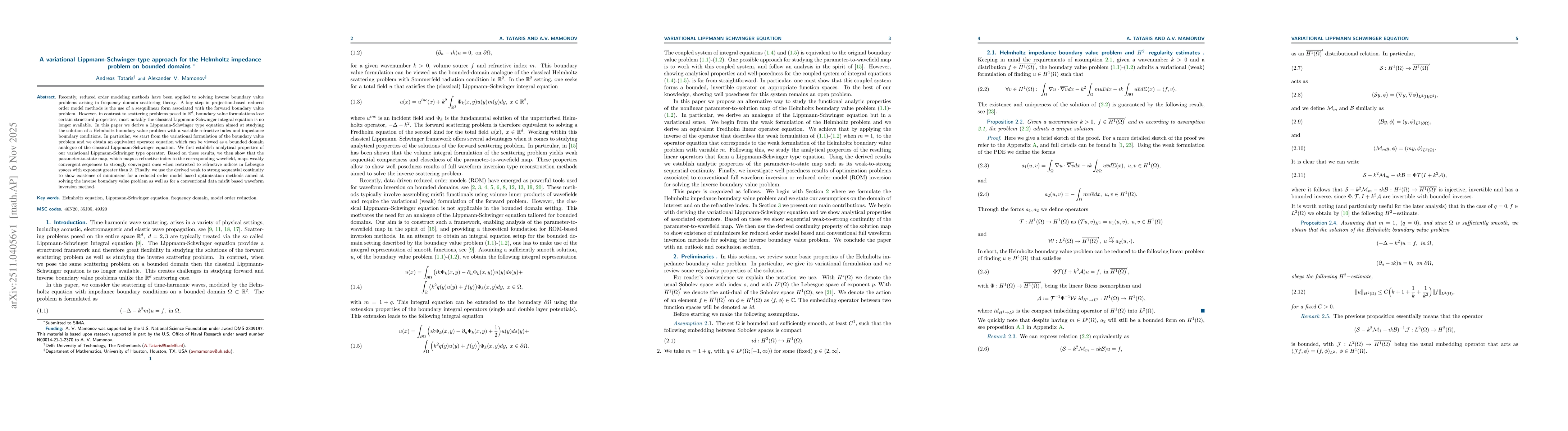 Thumbnail for A variational Lippmann-Schwinger-type approach for the Helmholtz impedance problem on bounded domains