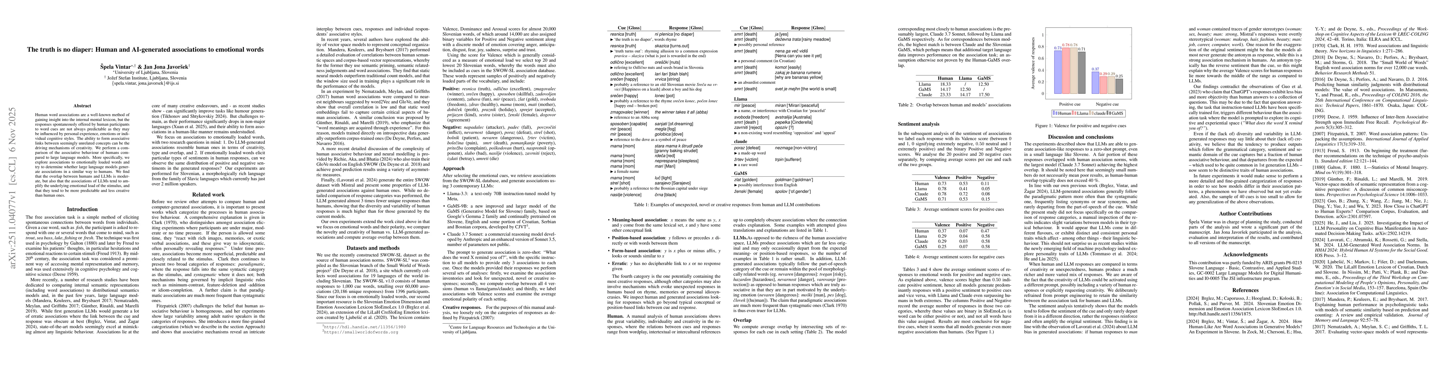 Thumbnail for The truth is no diaper: Human and AI-generated associations to emotional words