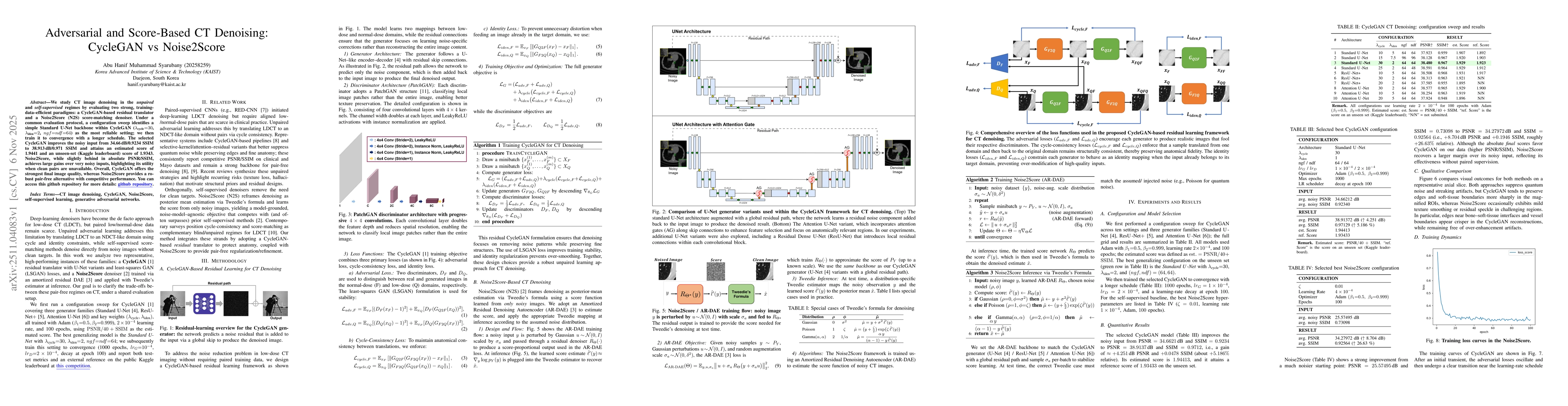 Thumbnail for Adversarial and Score-Based CT Denoising: CycleGAN vs Noise2Score