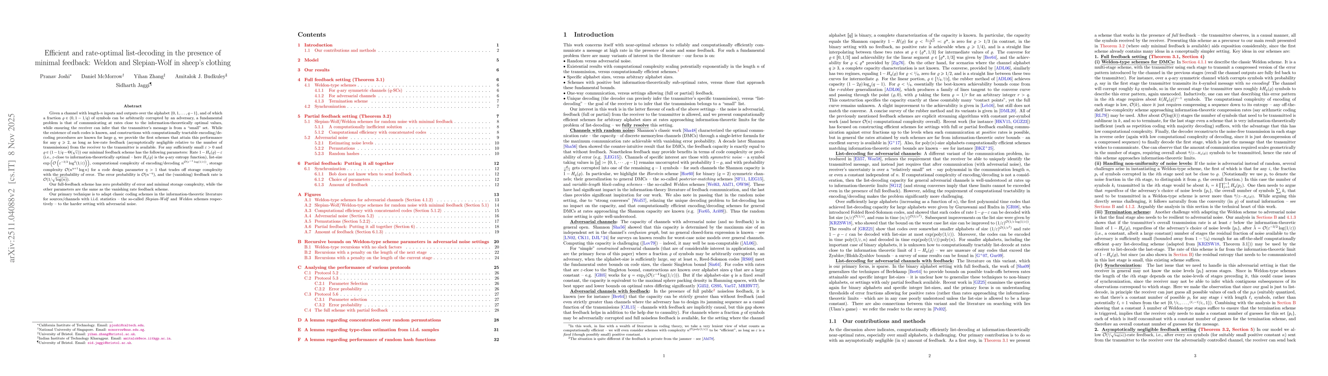 Thumbnail for Efficient and rate-optimal list-decoding in the presence of minimal feedback: Weldon and Slepian-Wolf in sheep's clothing