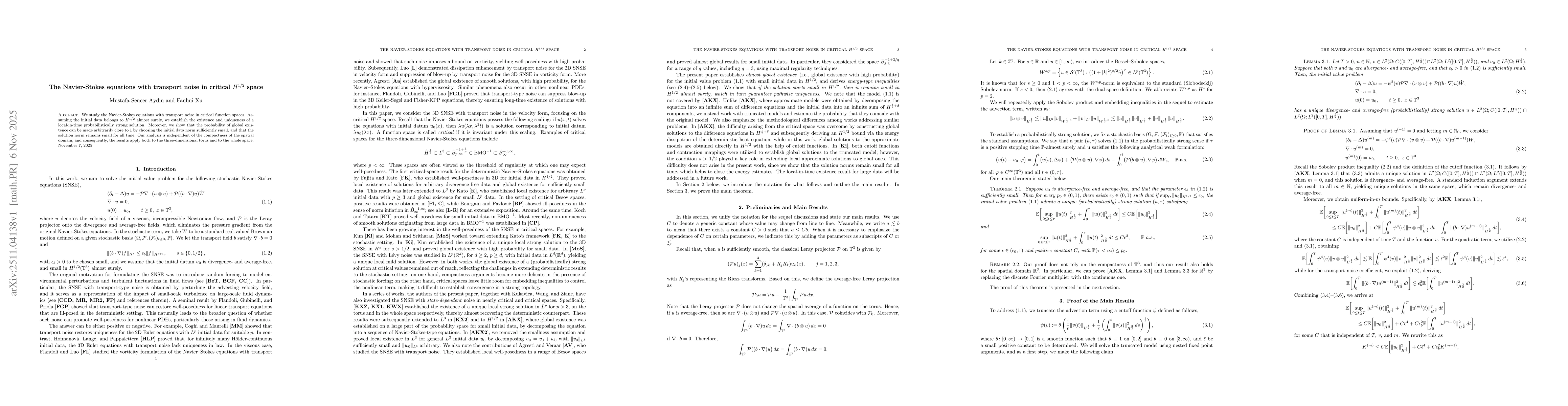 Thumbnail for The Navier-Stokes equations with transport noise in critical $H^{1/2}$ space