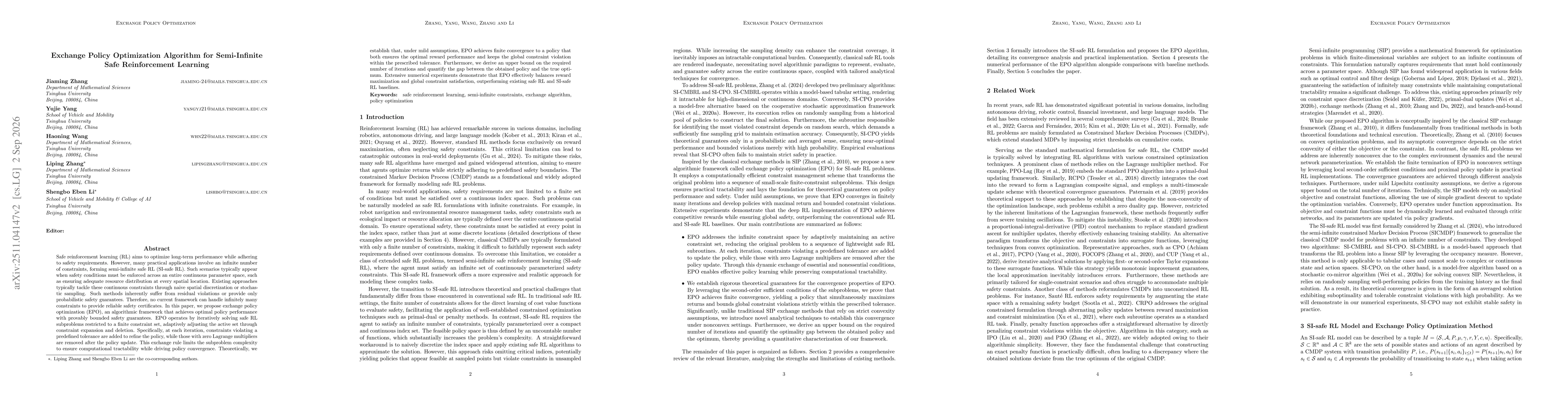Thumbnail for Exchange Policy Optimization Algorithm for Semi-Infinite Safe Reinforcement Learning