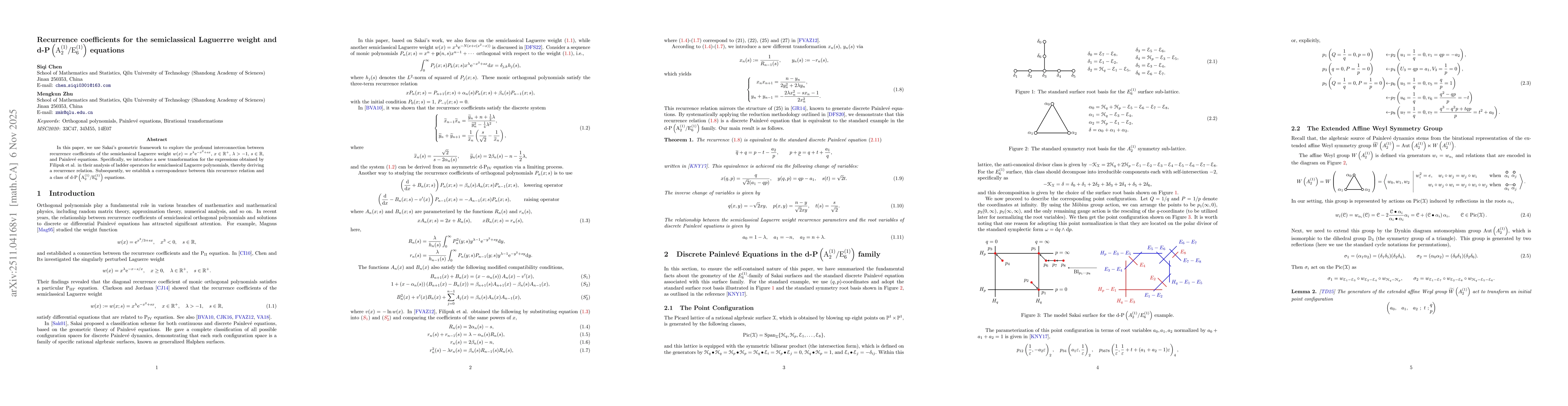 Thumbnail for Recurrence coefficients for the semiclassical Laguerrre weight and d-P$\left(A_{2}^{(1)}/E_{6}^{(1)}\right)$ equations