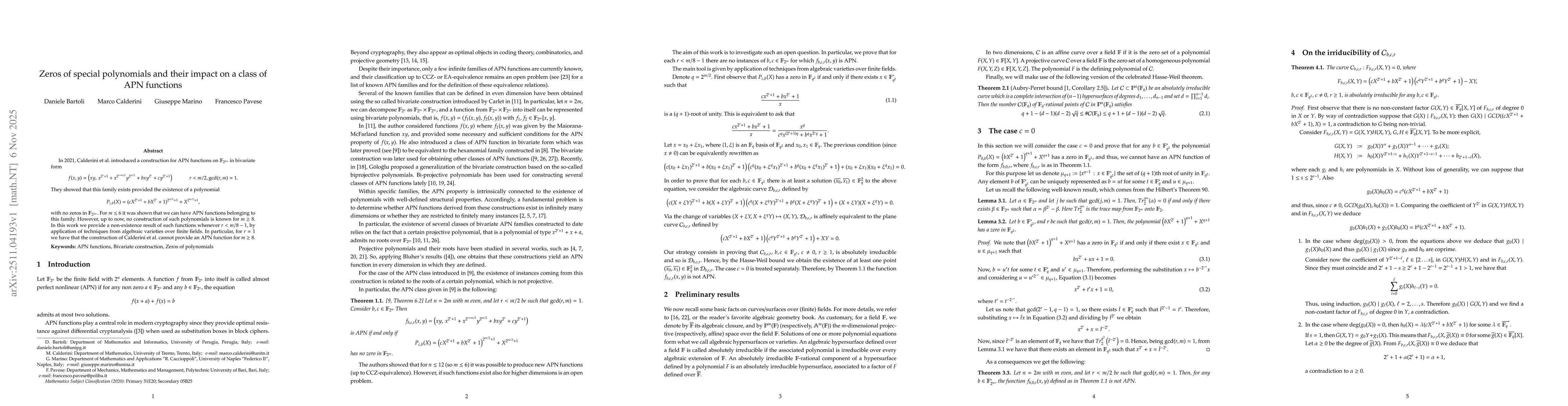 Thumbnail for Zeros of special polynomials and their impact on a class of APN functions