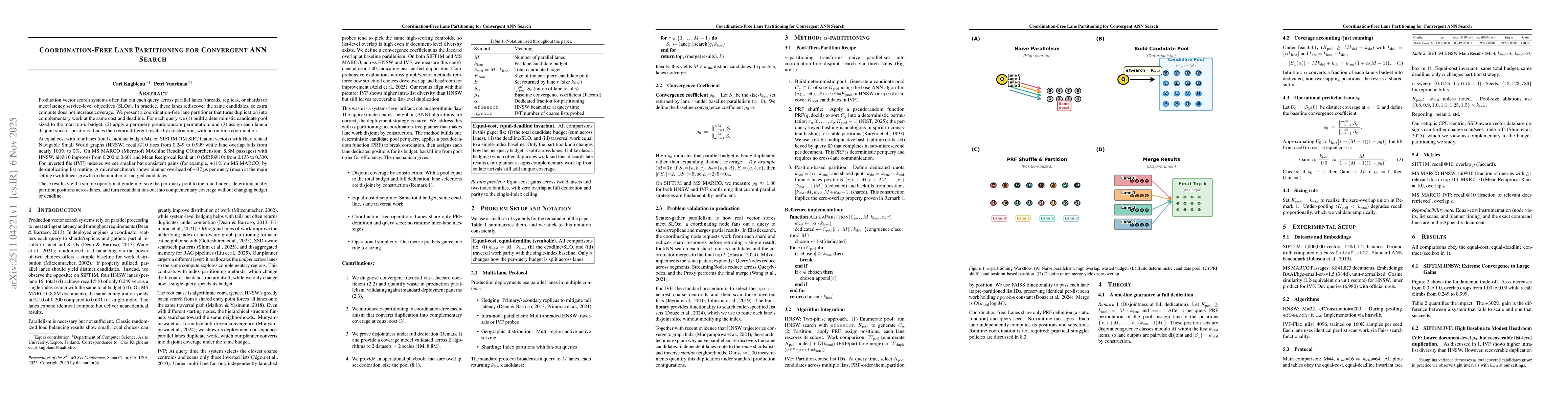 Thumbnail for Coordination-Free Lane Partitioning for Convergent ANN Search