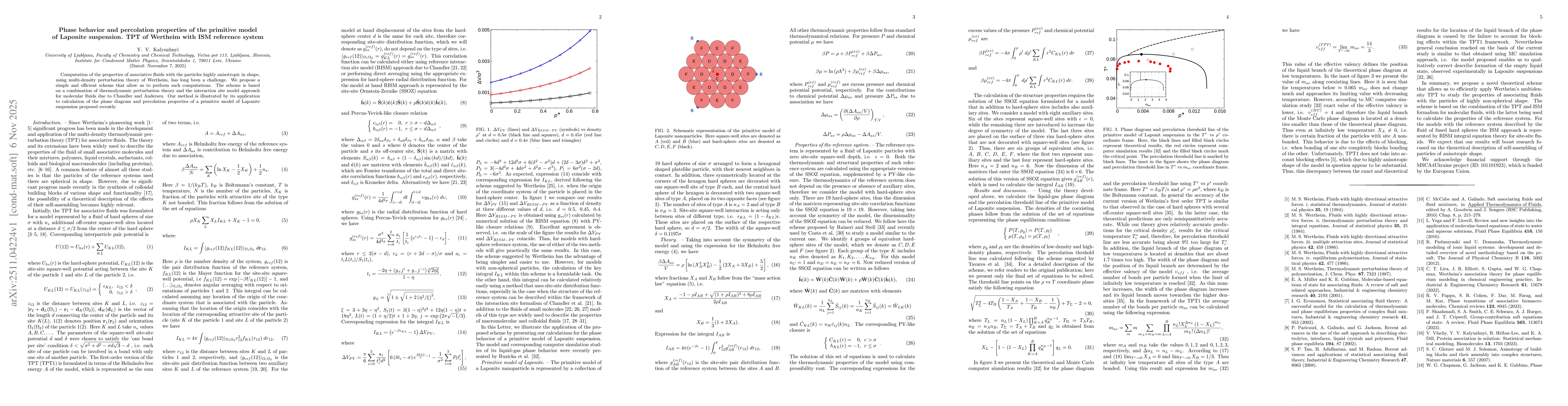Thumbnail for Phase behavior and percolation properties of the primitive model of Laponite suspension. TPT of Wertheim with ISM reference system