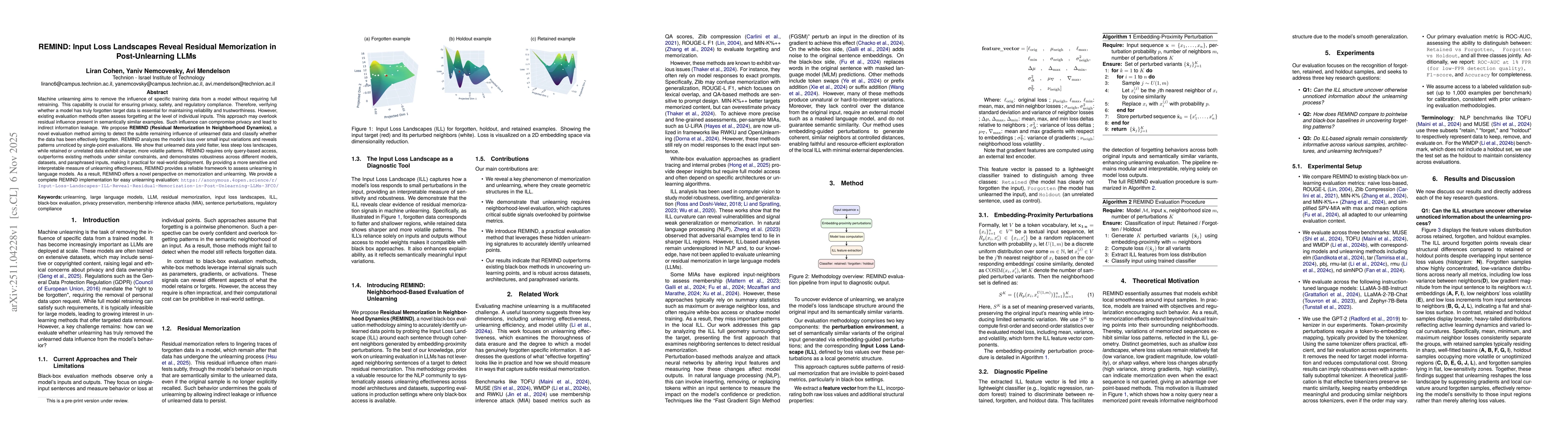 Thumbnail for REMIND: Input Loss Landscapes Reveal Residual Memorization in Post-Unlearning LLMs