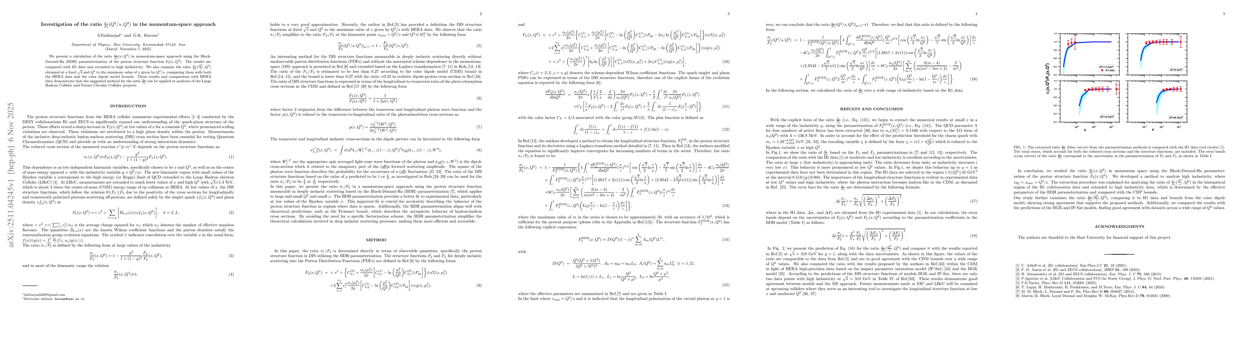 Thumbnail for Investigation of the ratio $\frac{σ_{r}}{F_{2}}(Q^2/s,Q^2)$ in the momentum-space approach