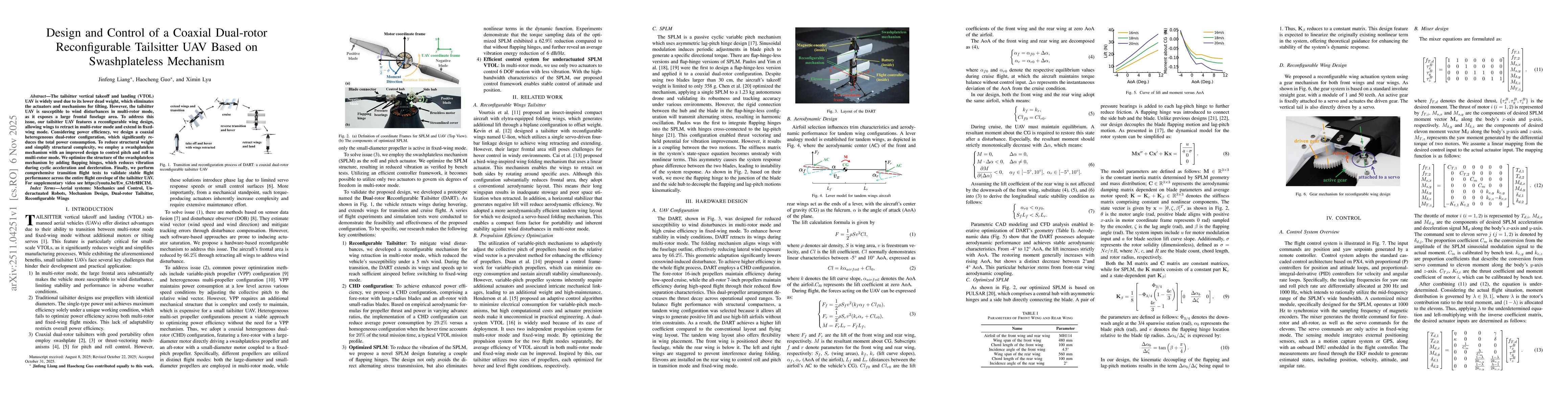 Thumbnail for Design and Control of a Coaxial Dual-rotor Reconfigurable Tailsitter UAV Based on Swashplateless Mechanism