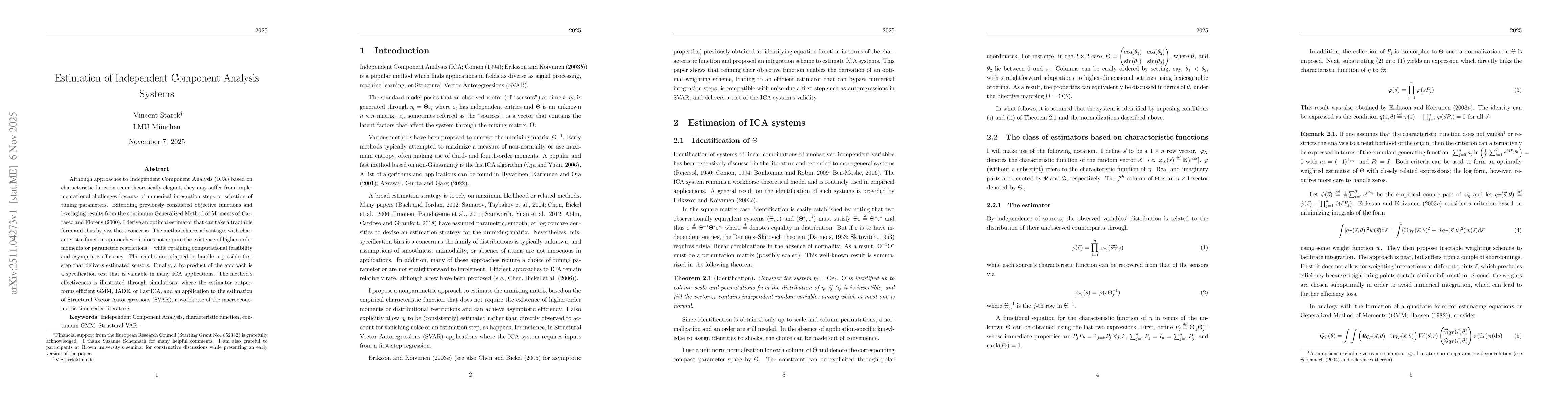 Thumbnail for Estimation of Independent Component Analysis Systems