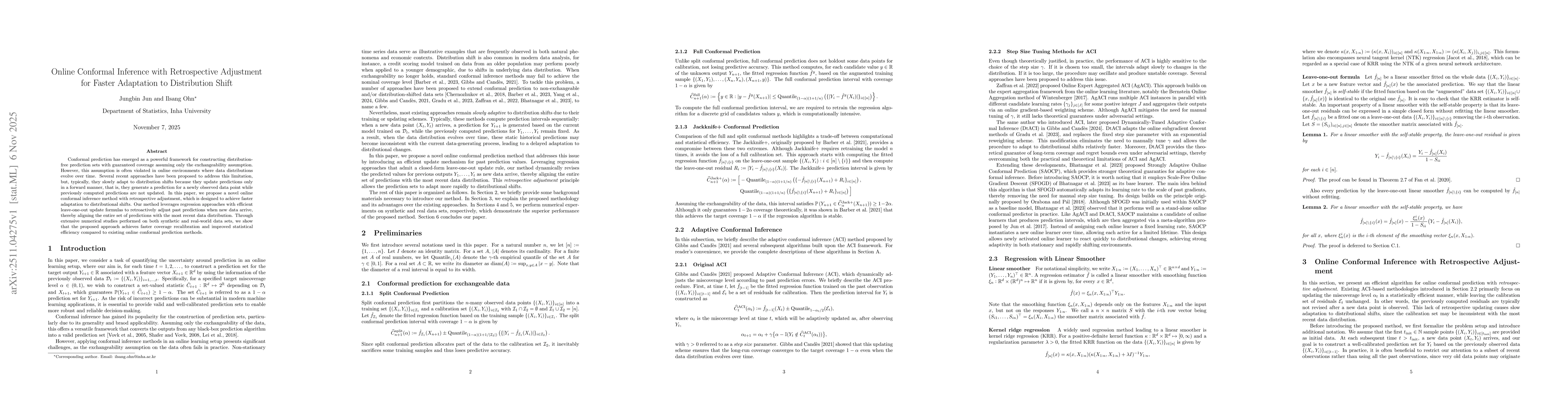 Thumbnail for Online Conformal Inference with Retrospective Adjustment for Faster Adaptation to Distribution Shift