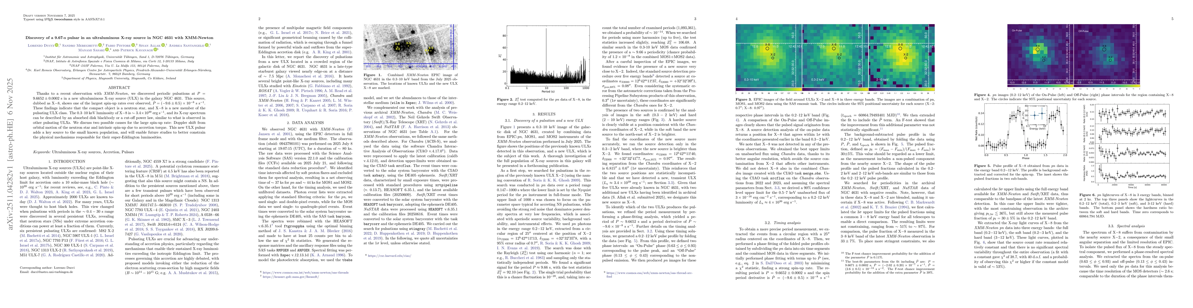 Thumbnail for Discovery of a 9.67-s pulsar in an ultraluminous X-ray source in NGC 4631 with XMM-Newton