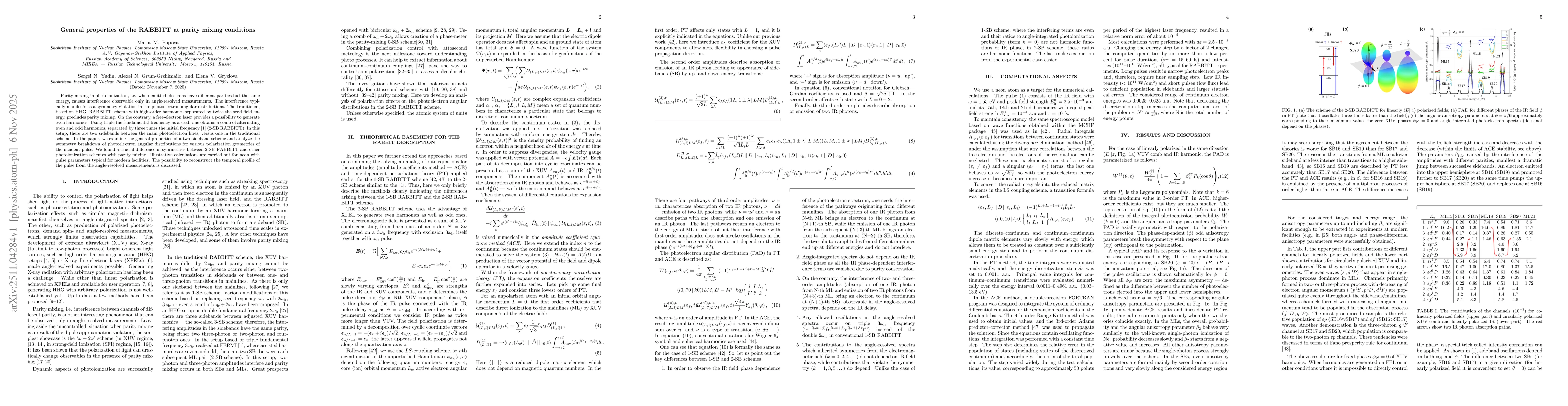 Thumbnail for General properties of the RABBITT at parity mixing conditions