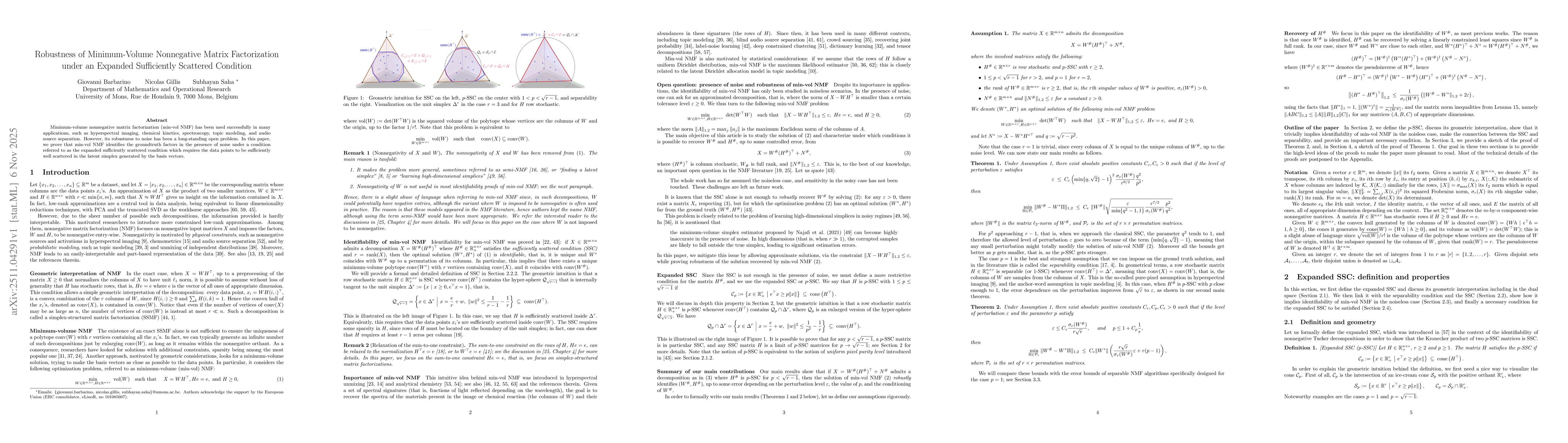 Thumbnail for Robustness of Minimum-Volume Nonnegative Matrix Factorization under an Expanded Sufficiently Scattered Condition