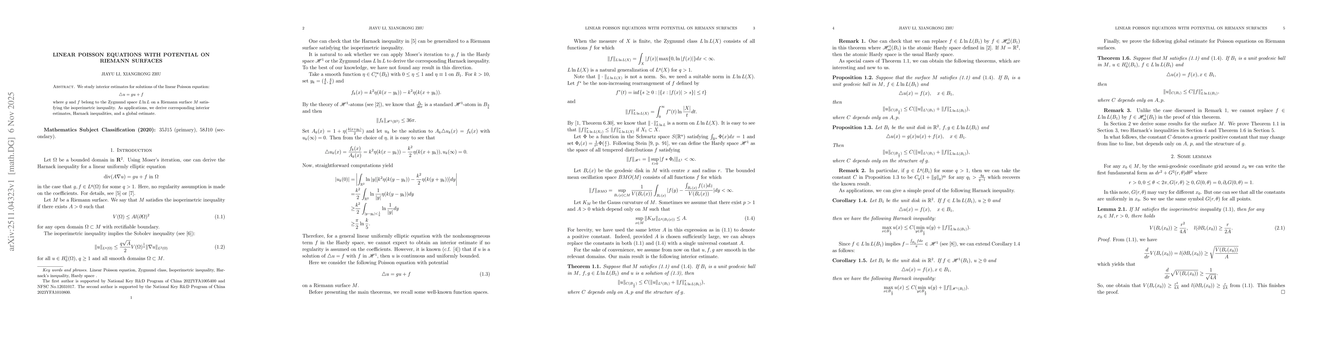 Thumbnail for Linear Poisson Equations with Potential on Riemann Surfaces