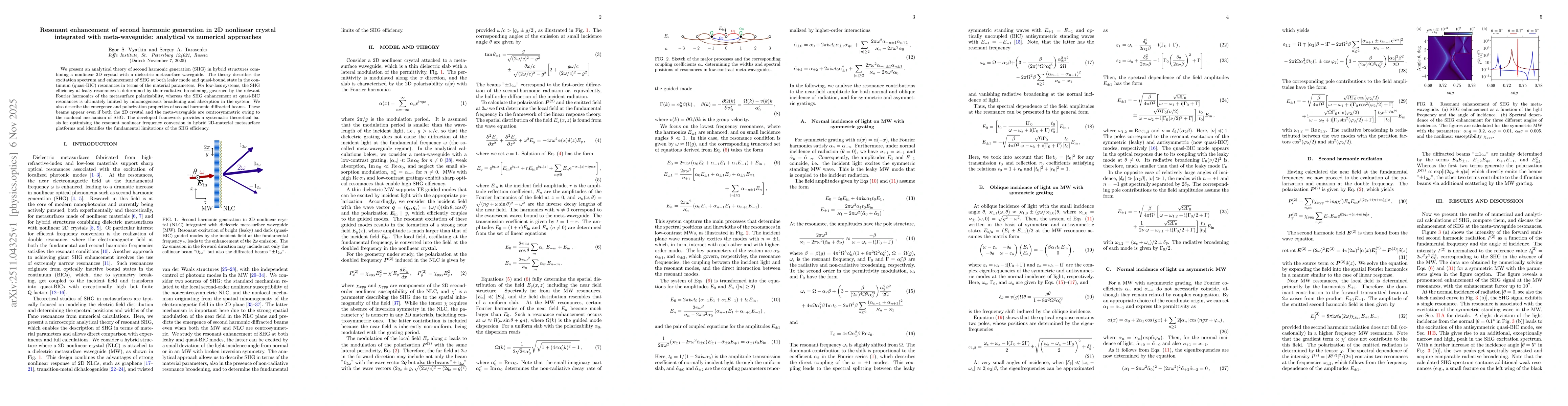 Thumbnail for Resonant enhancement of second harmonic generation in 2D nonlinear crystal integrated with meta-waveguide: analytical vs numerical approaches