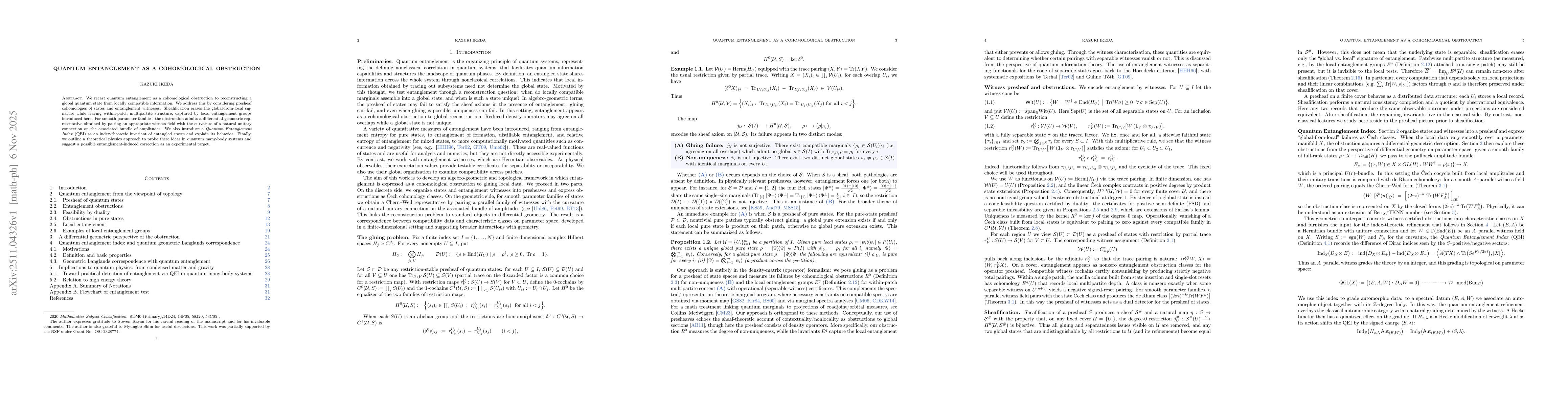 Thumbnail for Quantum Entanglement as a Cohomological Obstruction