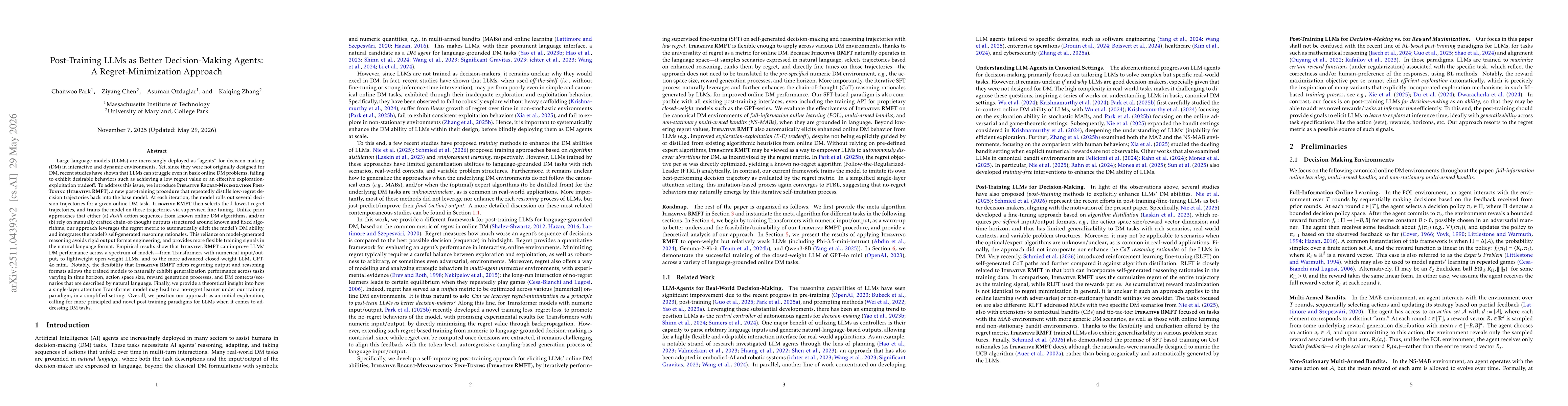 Thumbnail for Post-Training LLMs as Better Decision-Making Agents: A Regret-Minimization Approach