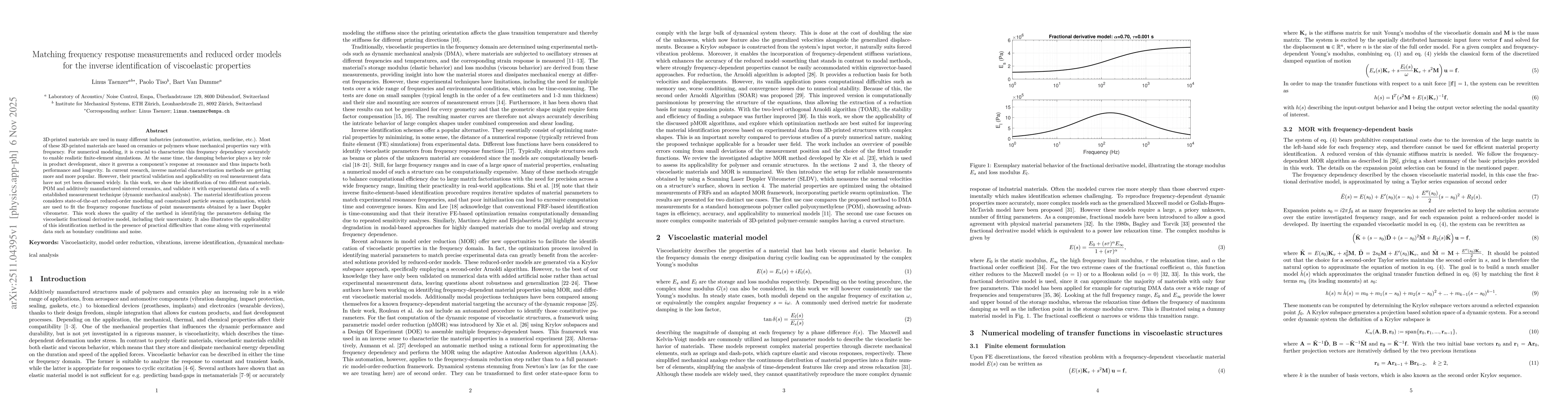 Thumbnail for Matching frequency response measurements and reduced order models for the inverse identification of viscoelastic properties