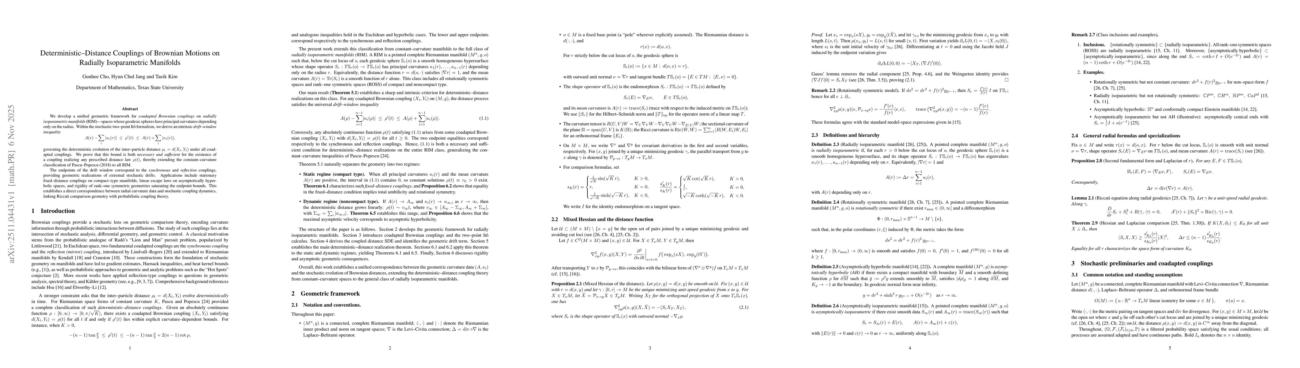 Thumbnail for Deterministic--Distance Couplings of Brownian Motions on Radially Isoparametric Manifolds