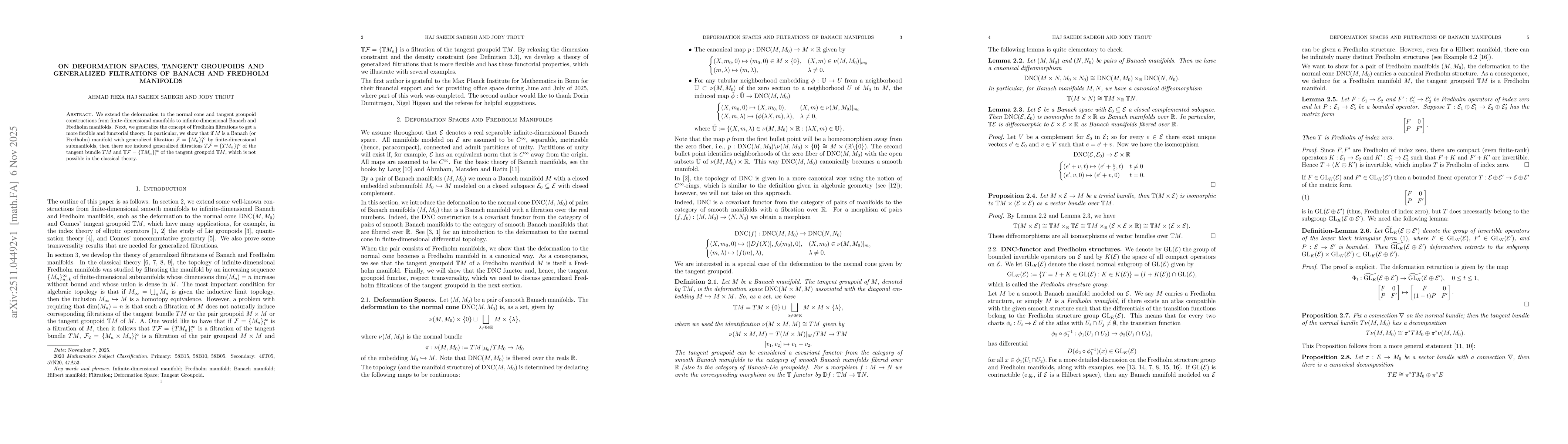 Thumbnail for On Deformation Spaces, Tangent Groupoids and Generalized Filtrations of Banach and Fredholm Manifolds