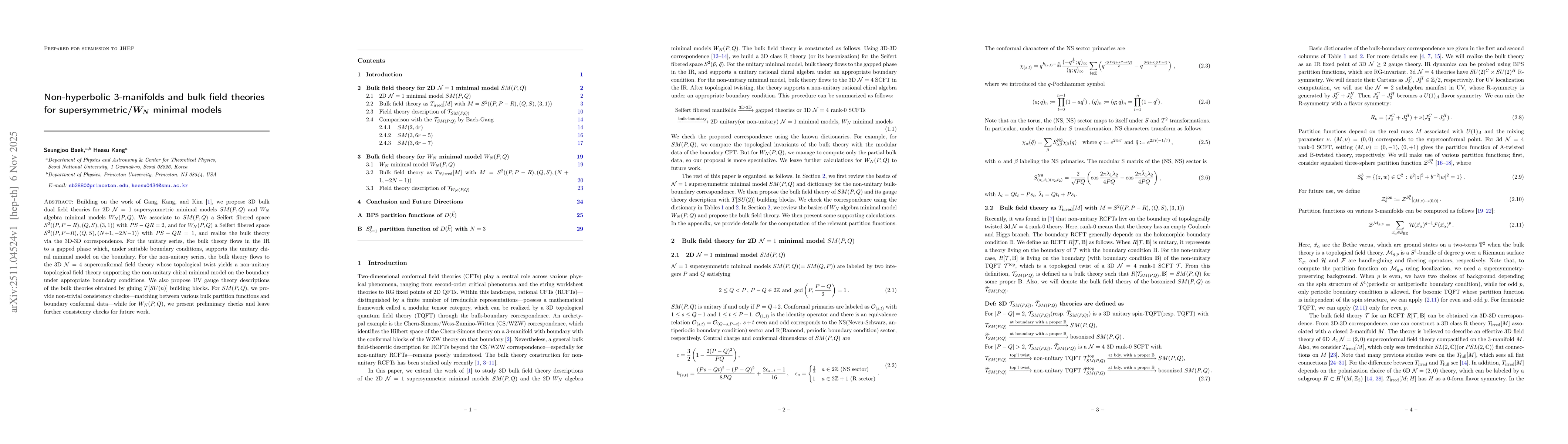 Thumbnail for Non-hyperbolic 3-manifolds and bulk field theories for supersymmetric/$W_N$ minimal models