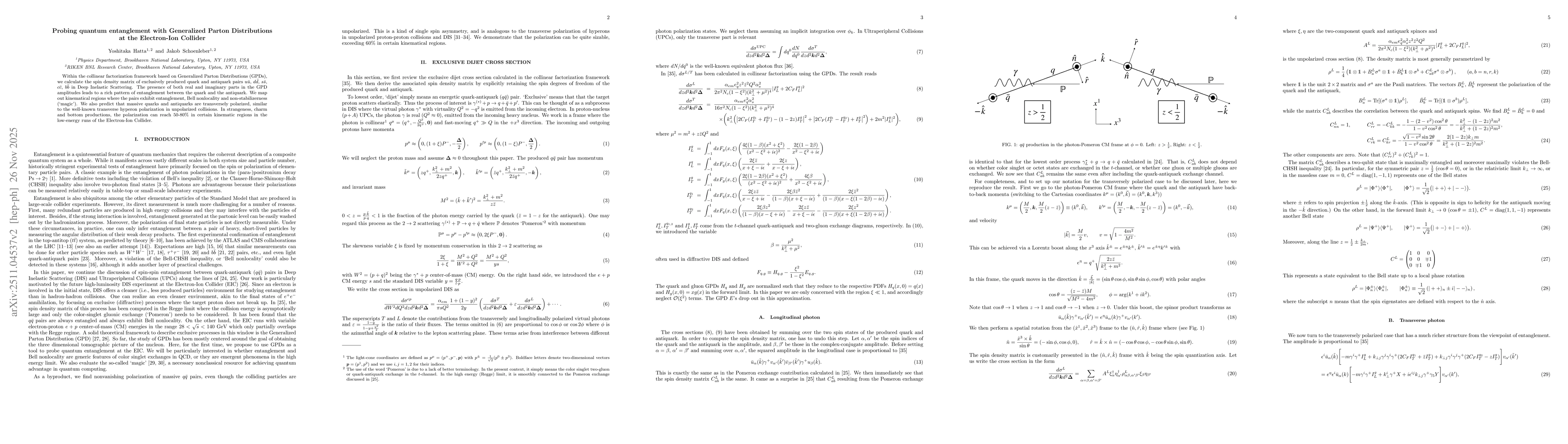 Thumbnail for Probing quantum entanglement with Generalized Parton Distributions at the Electron-Ion Collider