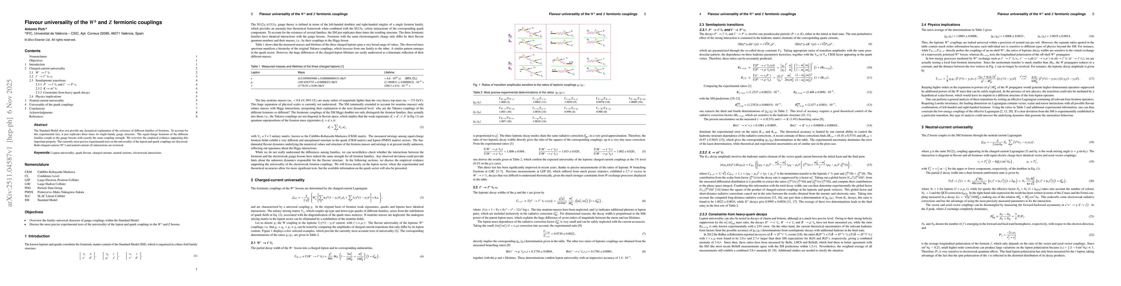 Thumbnail for Flavour universality of the $W^\pm$ and $Z$ fermionic couplings