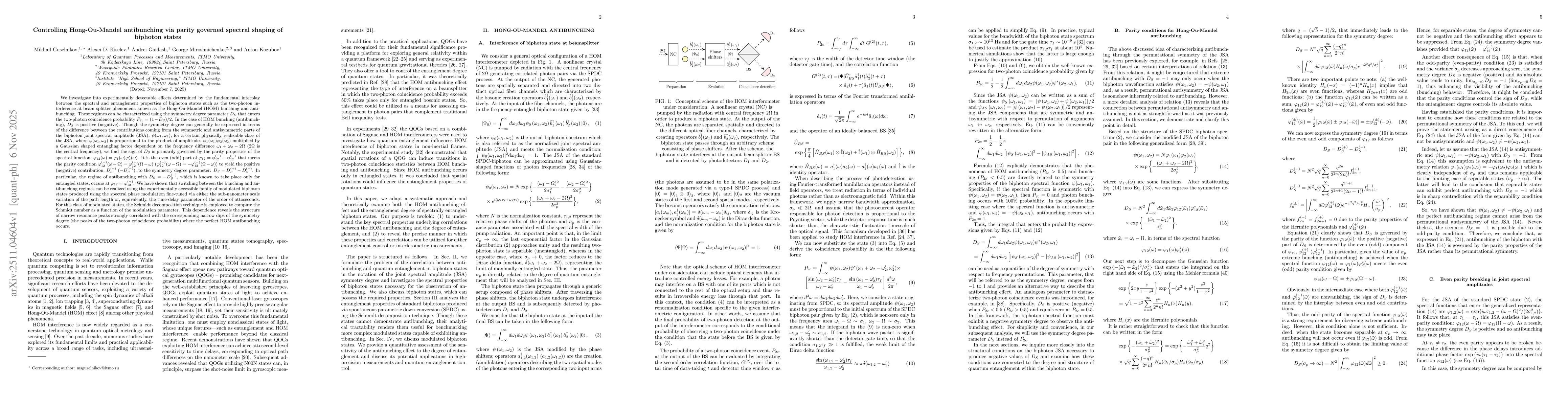 Thumbnail for Controlling Hong-Ou-Mandel antibunching via parity governed spectral shaping of biphoton states