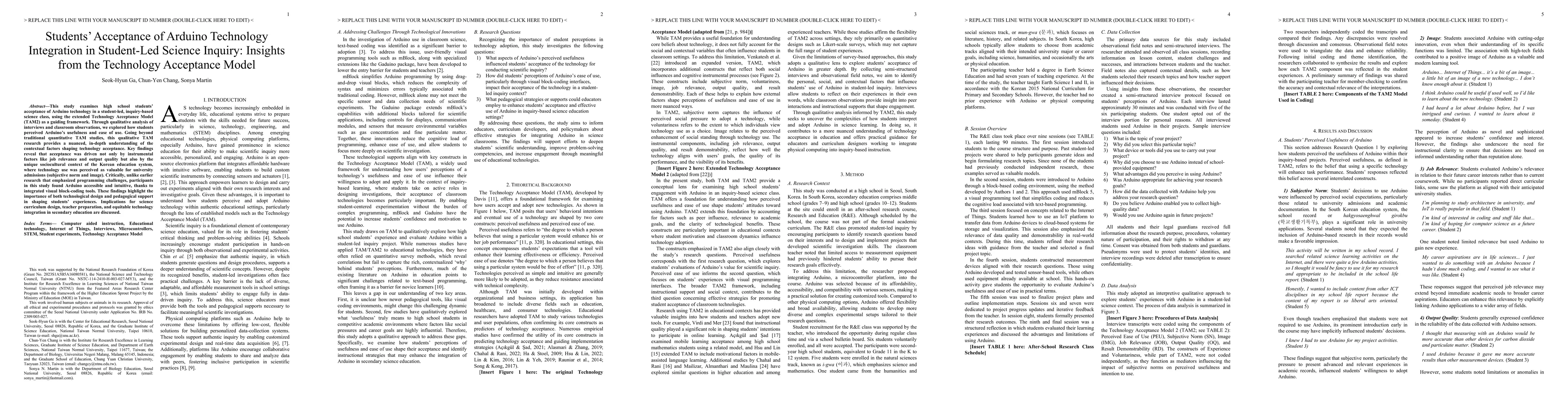 Thumbnail for Students' Acceptance of Arduino Technology Integration in Student-Led Science Inquiry: Insights from the Technology Acceptance Model