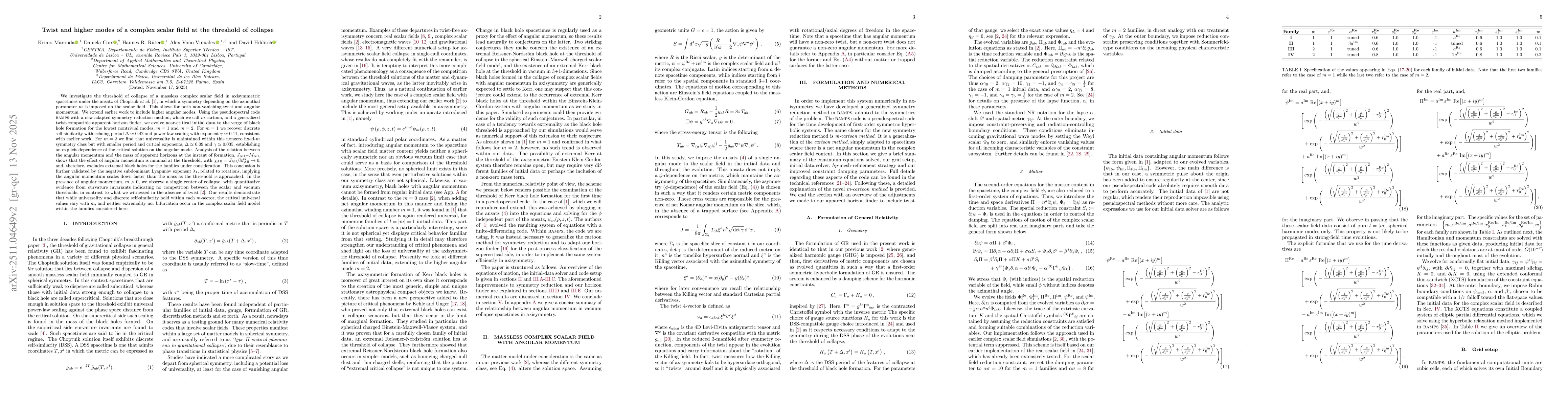 Thumbnail for Twist and higher modes of a complex scalar field at the threshold of collapse