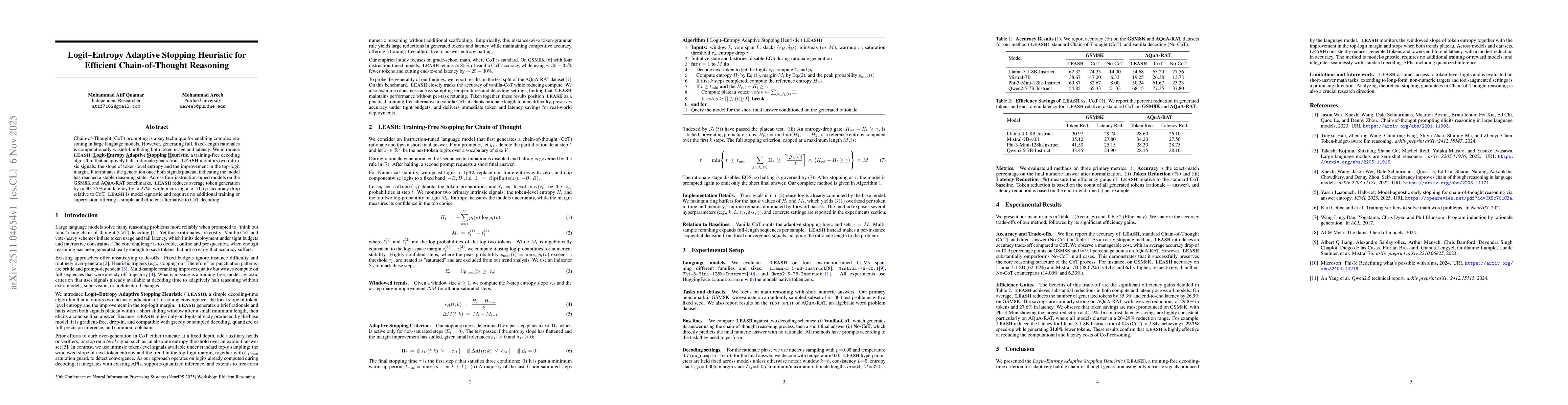 Thumbnail for Logit-Entropy Adaptive Stopping Heuristic for Efficient Chain-of-Thought Reasoning