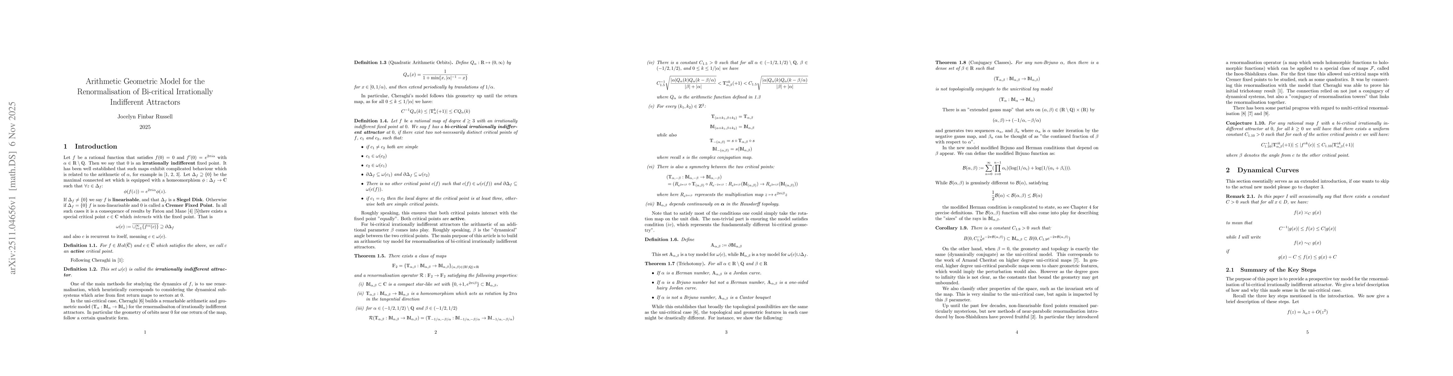 Thumbnail for Arithmetic Geometric Model for the Renormalisation of Bi-critical Irrationally Indifferent Attractors