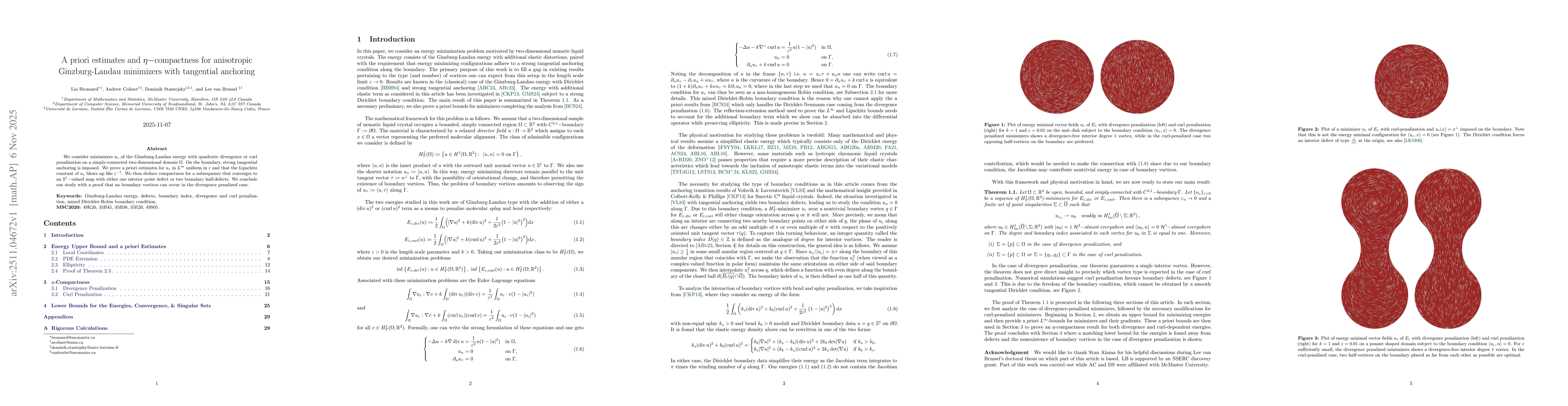 Thumbnail for A priori estimates and $η-$compactness for anisotropic Ginzburg-Landau minimizers with tangential anchoring