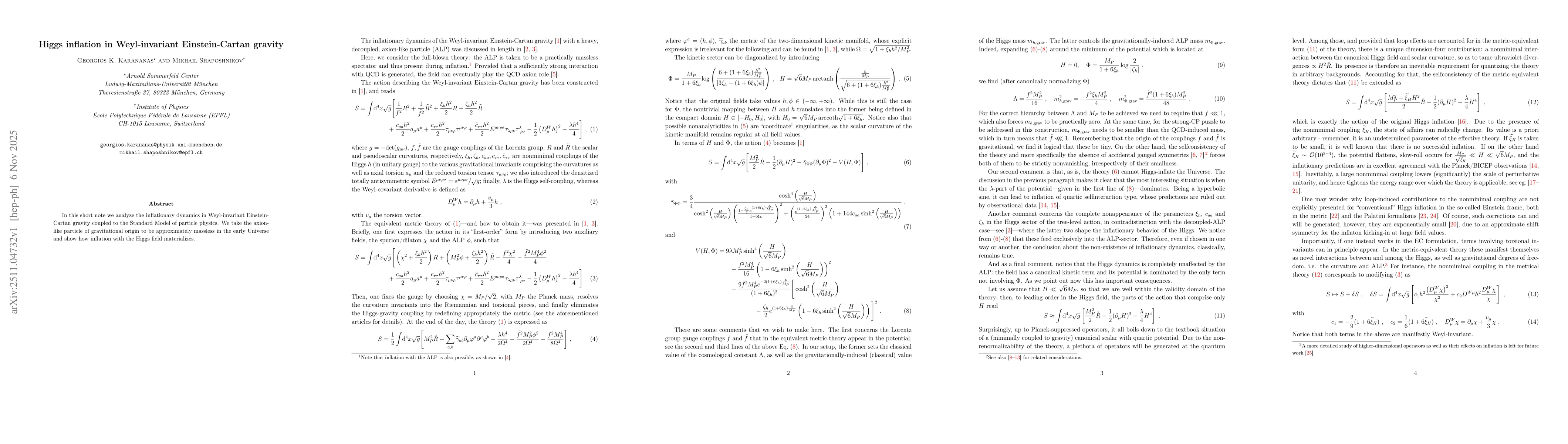 Thumbnail for Higgs inflation in Weyl-invariant Einstein-Cartan gravity