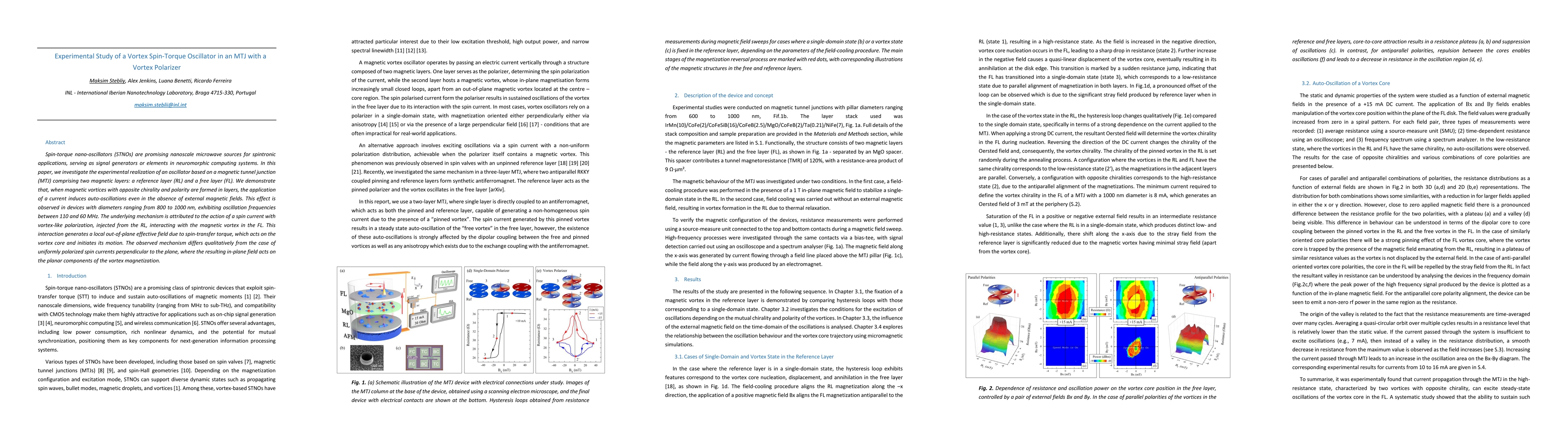 Thumbnail for Experimental Study of a Vortex Spin-Torque Oscillator in an MTJ with a Vortex Polarizer