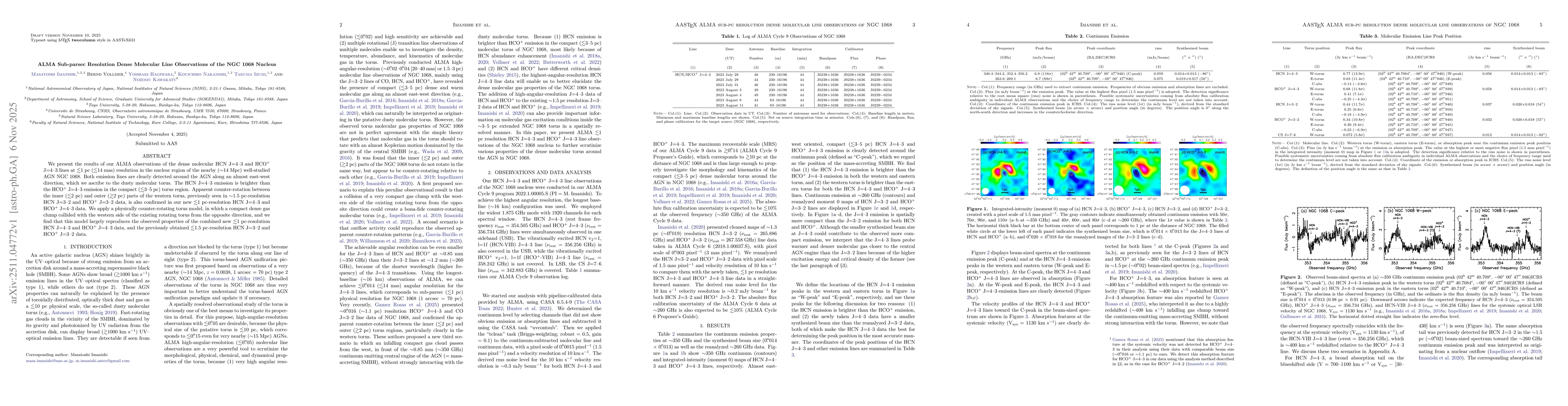 Thumbnail for ALMA Sub-parsec Resolution Dense Molecular Line Observations of the NGC 1068 Nucleus